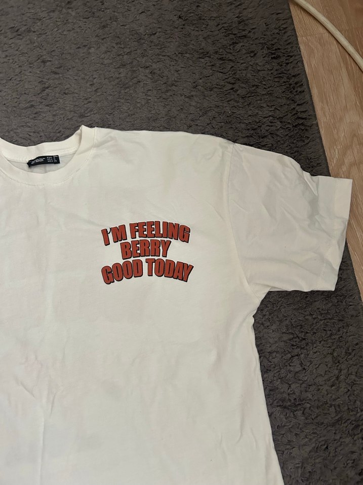 Beyaz Baskılı Oversize Kadın Tişört - Görsel 2