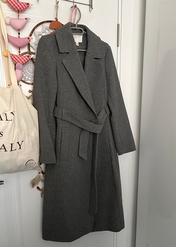 34 Beden gri Renk H&M Gri Kuşaklı Kaban
