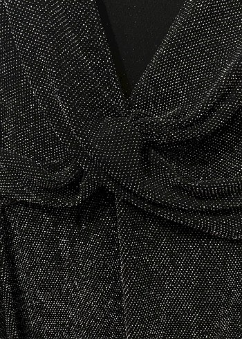 36 Beden H&M Gri V Yakalı Drapeli Mini Elbise