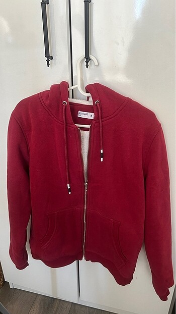 Bordo Fermuarlı Kapüşonlu Sweatshırt