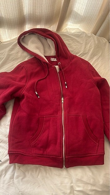 Diğer Bordo Fermuarlı Kapüşonlu Sweatshırt