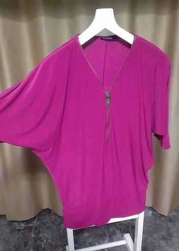 Fermuarlı Pembe Kadın bluz - Görsel 2