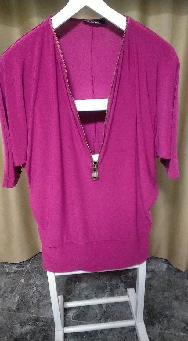 Fermuarlı Pembe Kadın bluz - Görsel 3