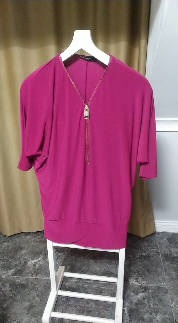 Fermuarlı Pembe Kadın bluz - Görsel 5