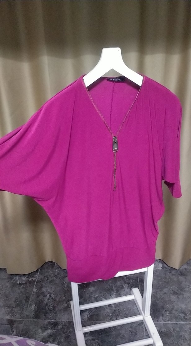 Fermuarlı Pembe Kadın bluz - Görsel 2
