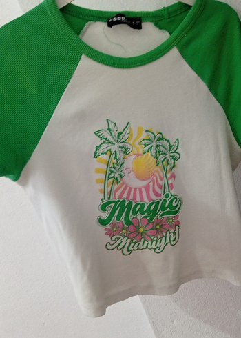 l Beden yeşil Renk defacto Magic Midnight Baskılı Yeşil Kollu Crop