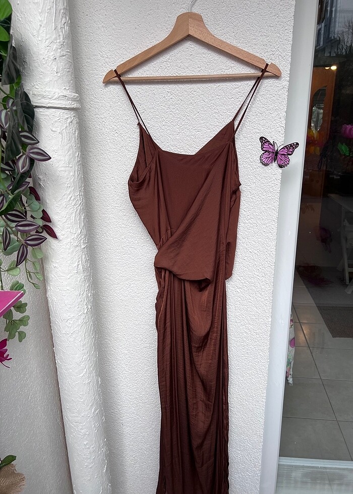 #oysho kahverengi şık elbise - Görsel 3