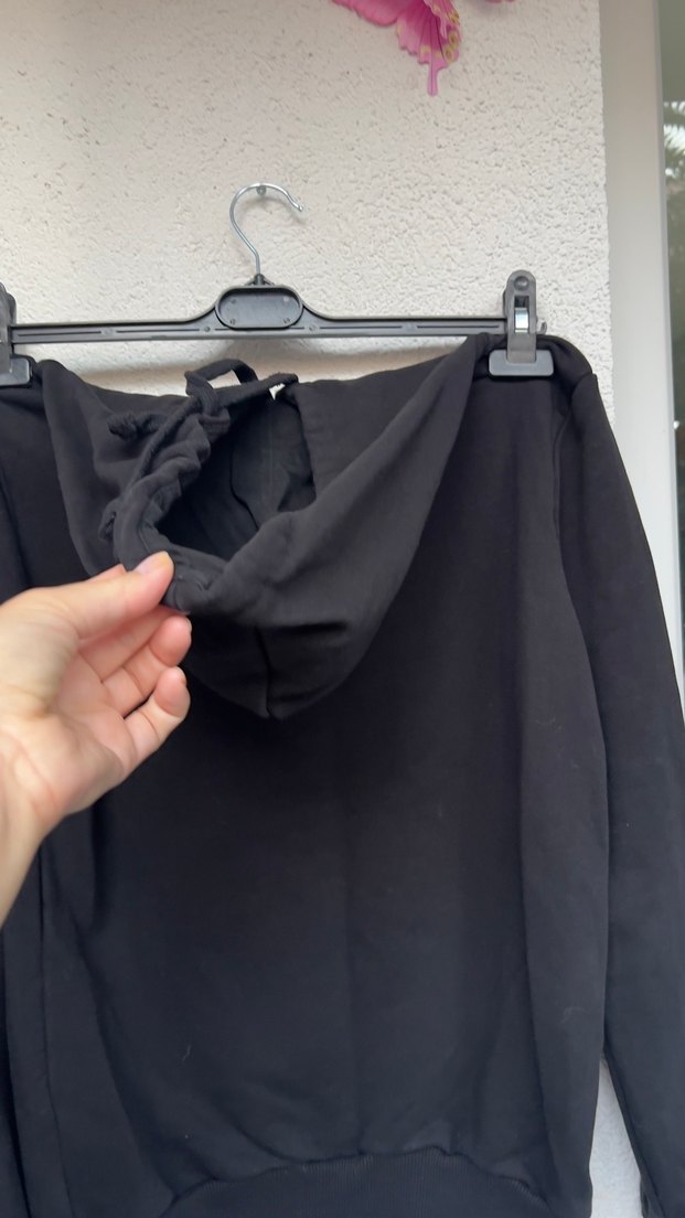 Siyah Kapüşonlu Kadın Sweatshirt - Görsel 5