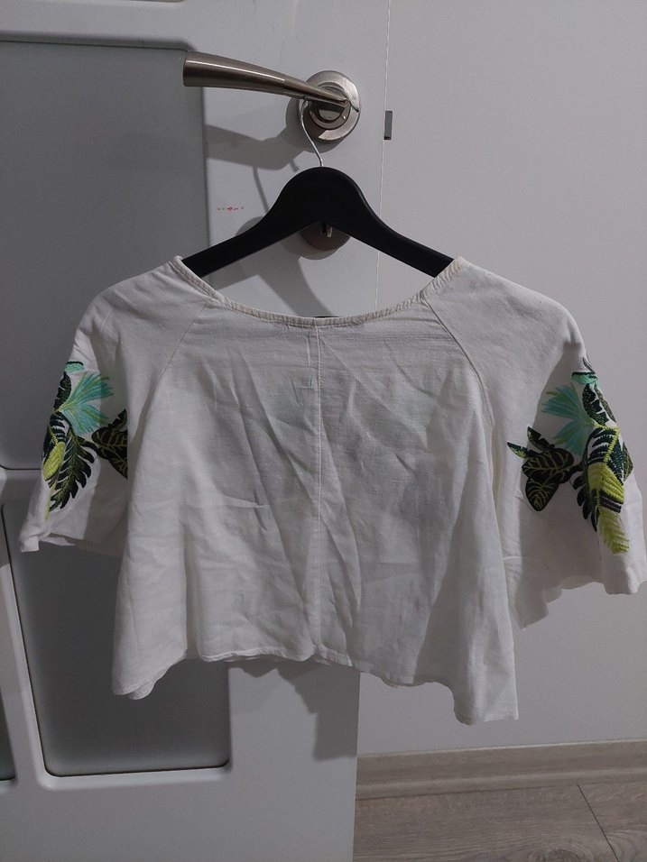 orfeonegro kısa Kollu Desenli Beyaz Bluz - Görsel 2