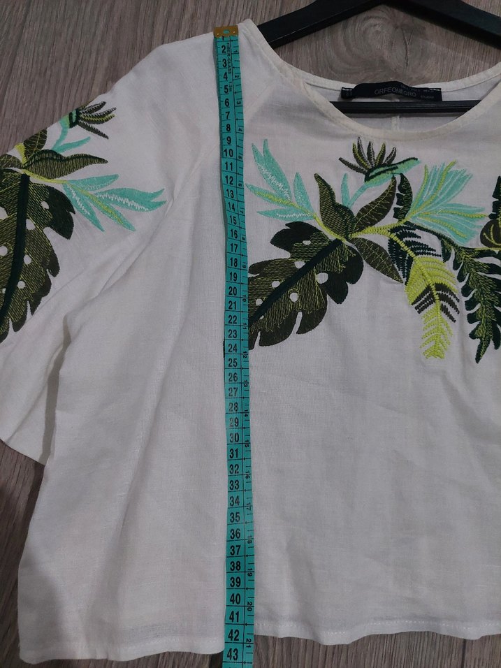 orfeonegro kısa Kollu Desenli Beyaz Bluz - Görsel 5