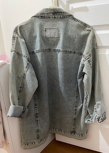 Gri Düğmeli Kadın Denim Ceket