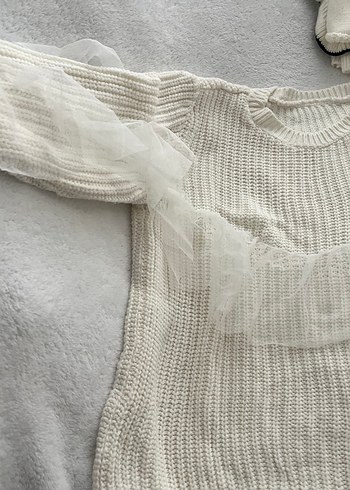 Beyaz Örgü Kadın Kazak - Görsel 3