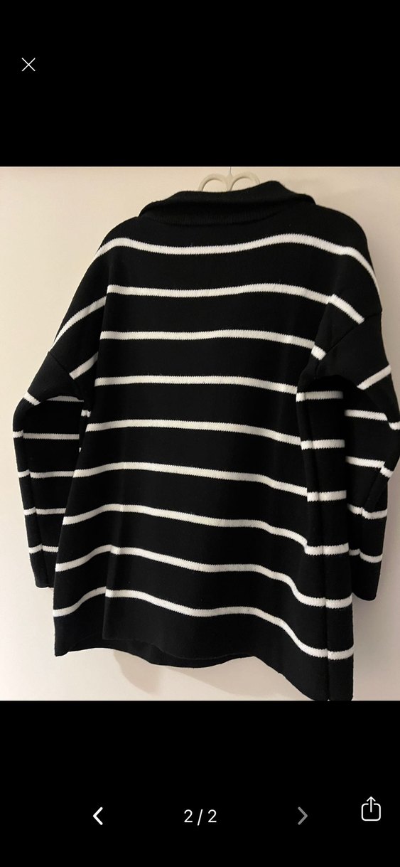 Siyah Beyaz Çizgili Yarım Fermuarlı Triko Kazak - Görsel 2