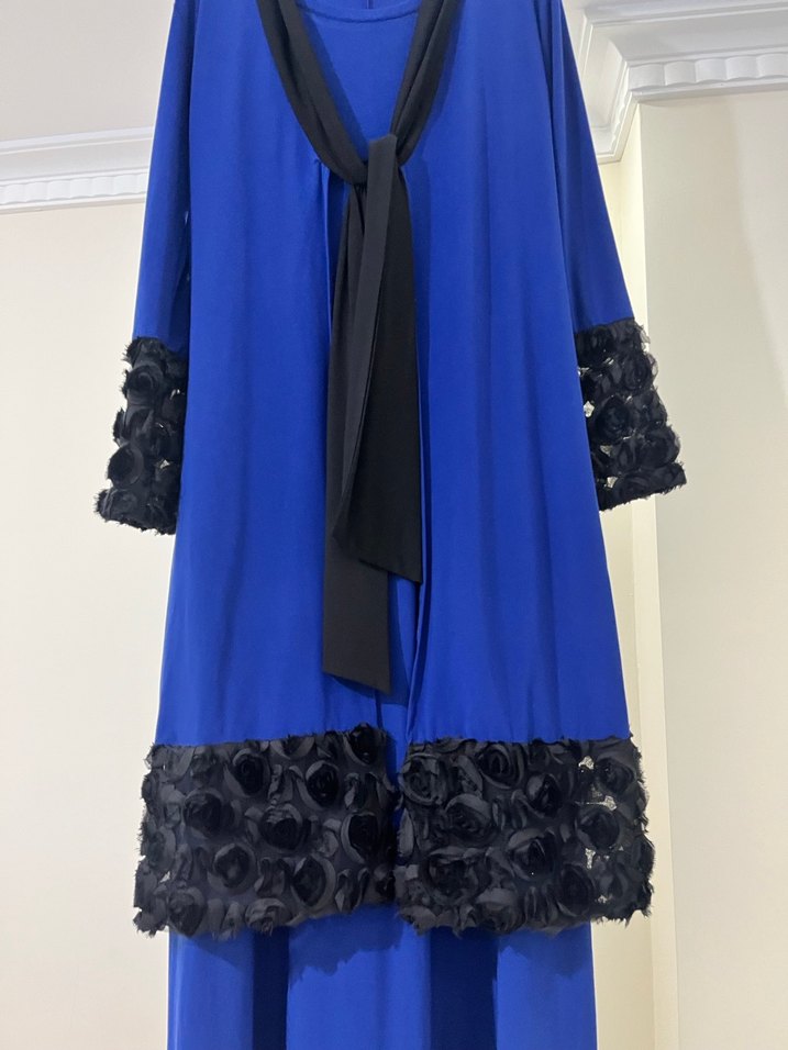 Tuğra uzun kollu mavi elbise - Görsel 4