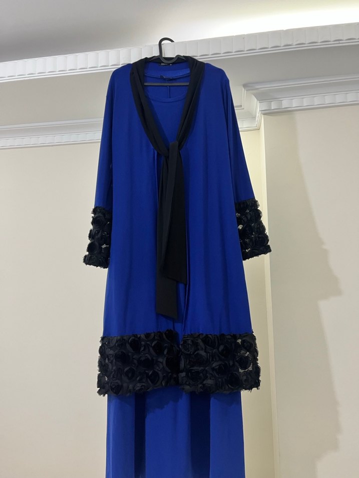 Tuğra uzun kollu mavi elbise - Görsel 5