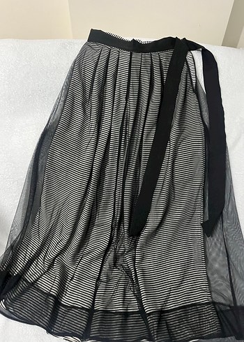 Çizgili Pilili Siyah Uzun Etek - Görsel 6