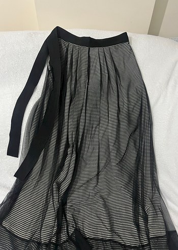 Çizgili Pilili Siyah Uzun Etek - Görsel 3