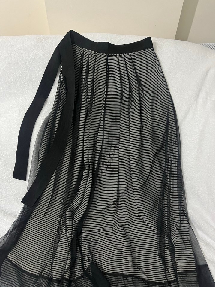 Çizgili Pilili Siyah Uzun Etek - Görsel 3