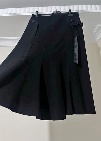 Siyah Kemerli Midi Kadın Etek - Görsel 2