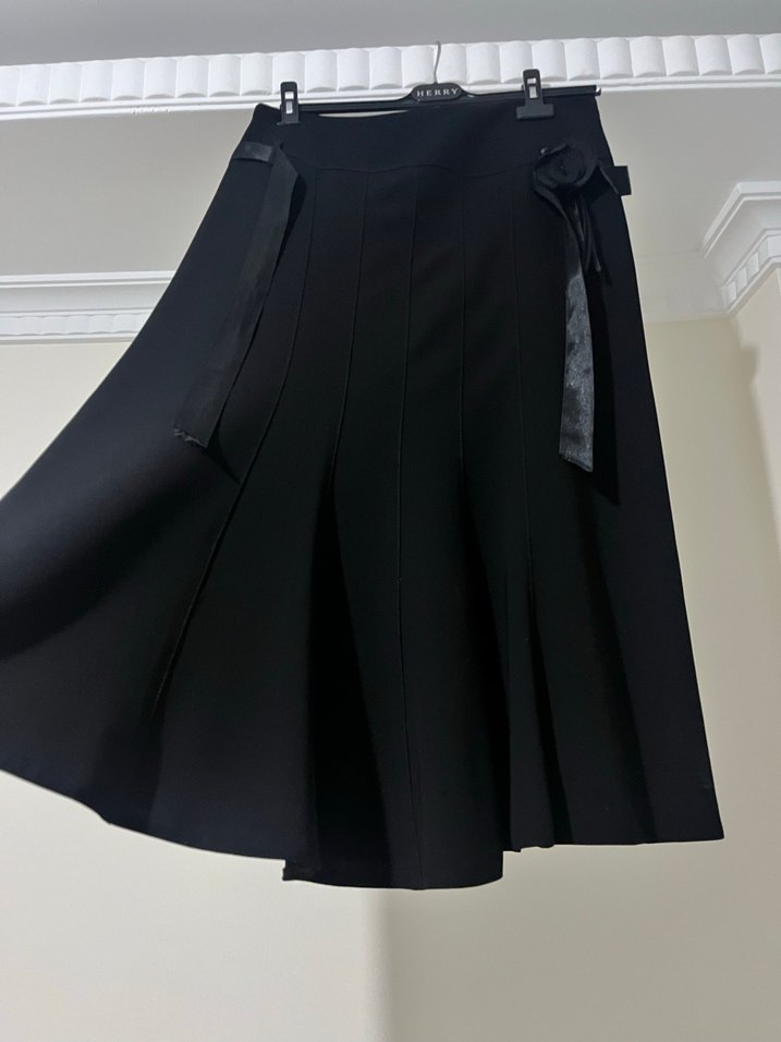 Siyah Kemerli Midi Kadın Etek - Görsel 2