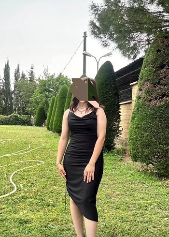 Siyah V Yaka Drapeli Midi Goth Elbise