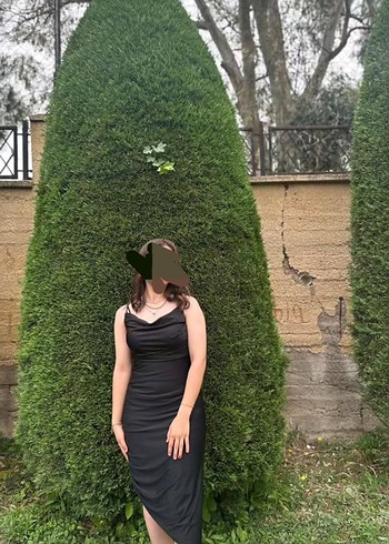 LC Waikiki Siyah V Yaka Drapeli Midi Goth Elbise
