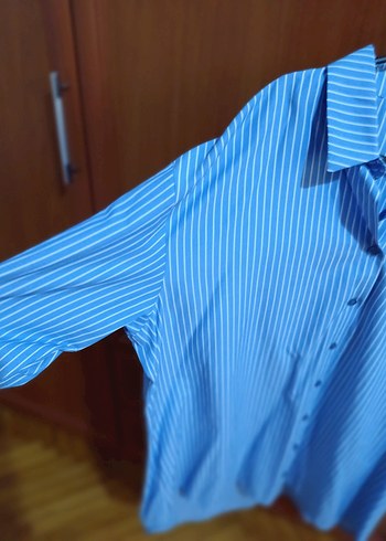 Mavi Çizgili Uzun Kollu Kadın Gömlek - Görsel 5