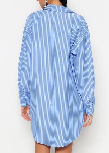 Mavi Çizgili Uzun Kollu Kadın Gömlek - Görsel 3