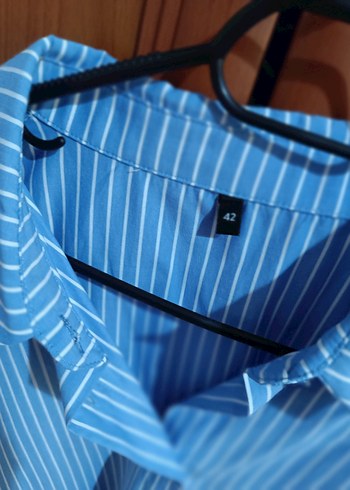 Mavi Çizgili Uzun Kollu Kadın Gömlek - Görsel 4