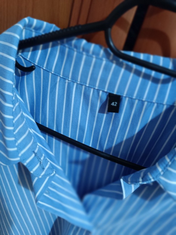 Mavi Çizgili Uzun Kollu Kadın Gömlek - Görsel 4