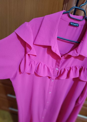 Pembe Uzun Kollu Fırfırlı Tunik - Görsel 2