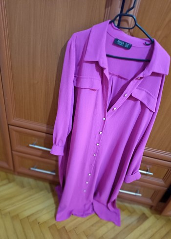 Mor V Yakalı Düğmeli Kadın Gömlek - Görsel 2