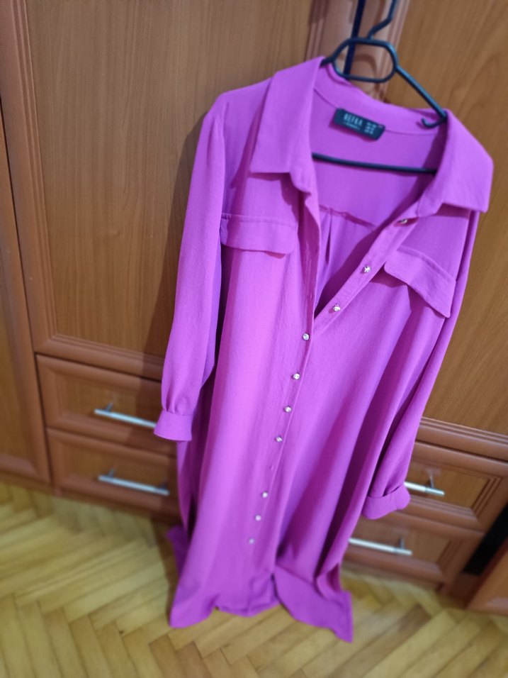 Mor V Yakalı Düğmeli Kadın Gömlek - Görsel 2