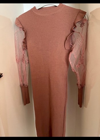 Camel Renkli Yüksek Yakalı Midi Elbise - Görsel 3