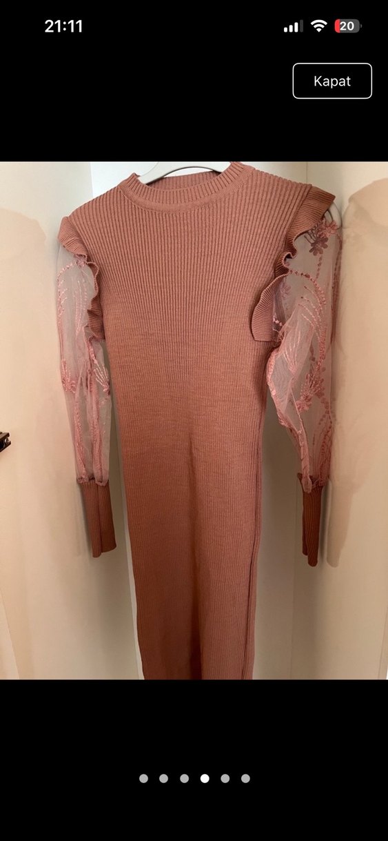 Camel Renkli Yüksek Yakalı Midi Elbise - Görsel 3