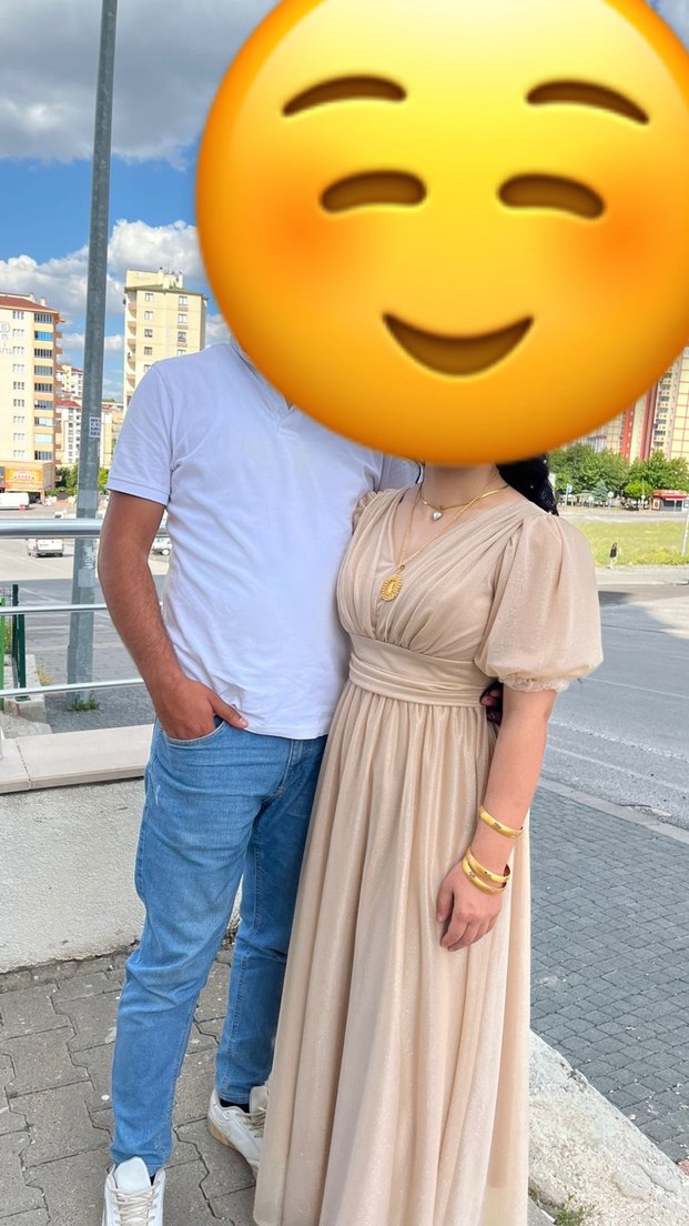 Camel Renk Drapeli Midi V Yaka Elbise - Görsel 3