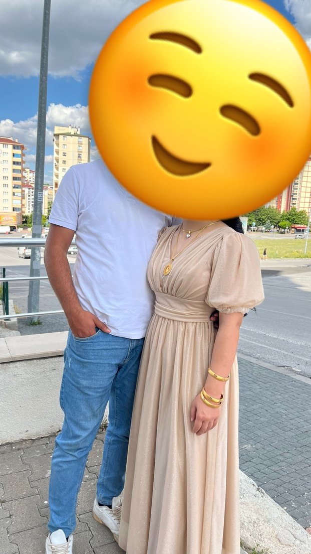 Camel Renk Drapeli Midi V Yaka Elbise - Görsel 2