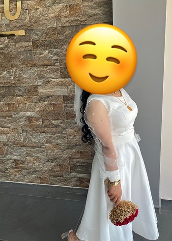 V Yaka Midi Beyaz A Kesim nıkah elbısesı - Görsel 2