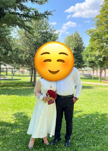 V Yaka Midi Beyaz A Kesim nıkah elbısesı - Görsel 3