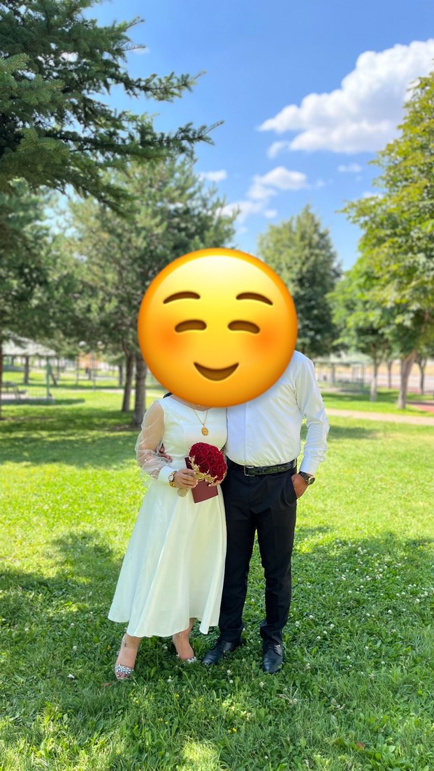 V Yaka Midi Beyaz A Kesim nıkah elbısesı - Görsel 3