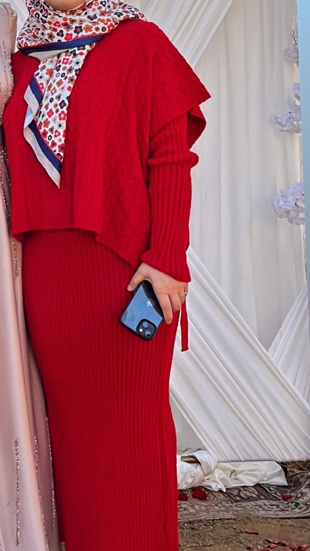 Kırmızı tırıko elbıse - Görsel 2