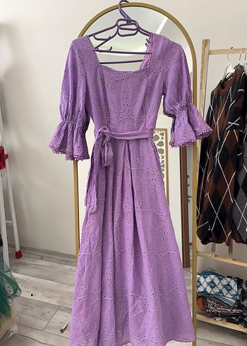 Lila Dantel Detaylı Bohem Uzun Elbise - Görsel 4