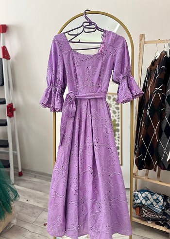 Lila Dantel Detaylı Bohem Uzun Elbise - Görsel 2