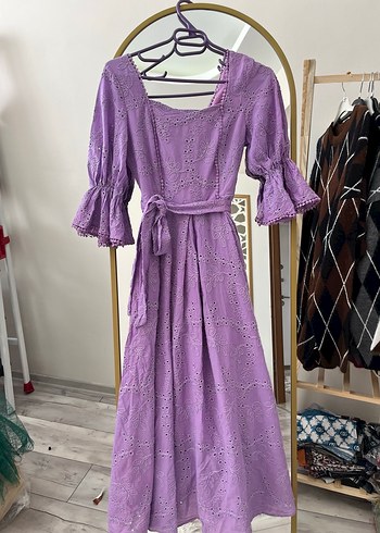 Lila Dantel Detaylı Bohem Uzun Elbise - Görsel 3