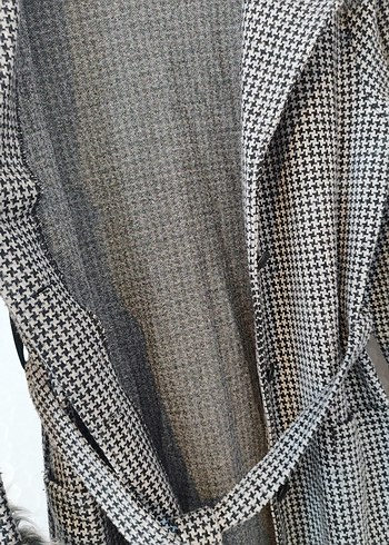 Düğmeli, Uzun, Gri Ekose Kadın Kaban - Görsel 5