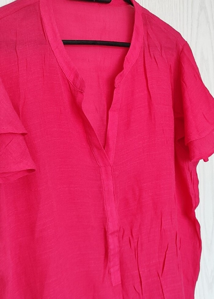 Tiril tiril pembe gömlek bluz - Görsel 2