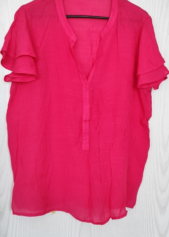 Tiril tiril pembe gömlek bluz - Görsel 4