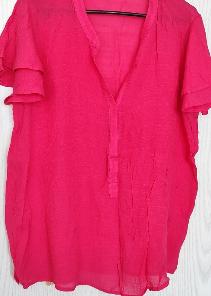 Tiril tiril pembe gömlek bluz - Görsel 5