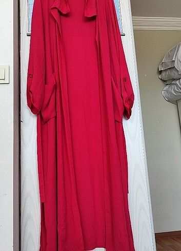 ŞİFON -PEMBE -UZUN ABA-GÖMLEK - Görsel 6