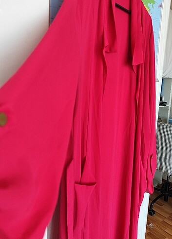 ŞİFON -PEMBE -UZUN ABA-GÖMLEK - Görsel 8